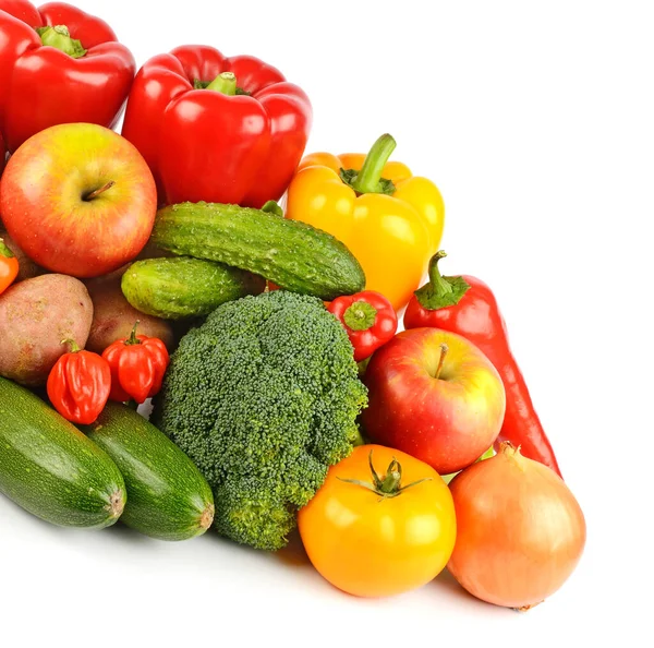 Beyaz Arka Planda Taze Sebze Meyvelerin Bileşimi — Stok fotoğraf