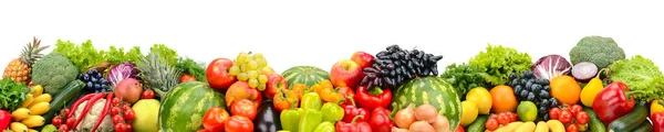 Panorama Verduras Frescas Brillantes Frutas Aisladas Sobre Fondo Blanco — Foto de Stock