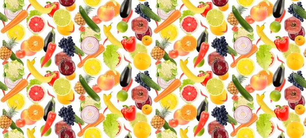 Big Seamless Pattern Fresh Healthy Fruits Vegetables Isolated White Background — Stock Photo, Image