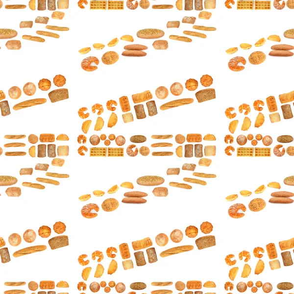 Квадратний Безшовний Візерунок Хлібних Продуктів Ізольований Білому Тлі — стокове фото