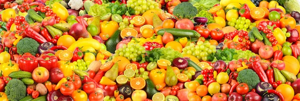 Stor Bred Bakgrund Färska Och Friska Frukter Och Grönsaker — Stockfoto