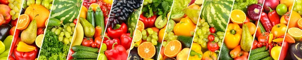 Πανόραμα Νωπών Φωτεινών Λαχανικών Και Φρούτων Που Χωρίζονται Από Λοξές — Φωτογραφία Αρχείου
