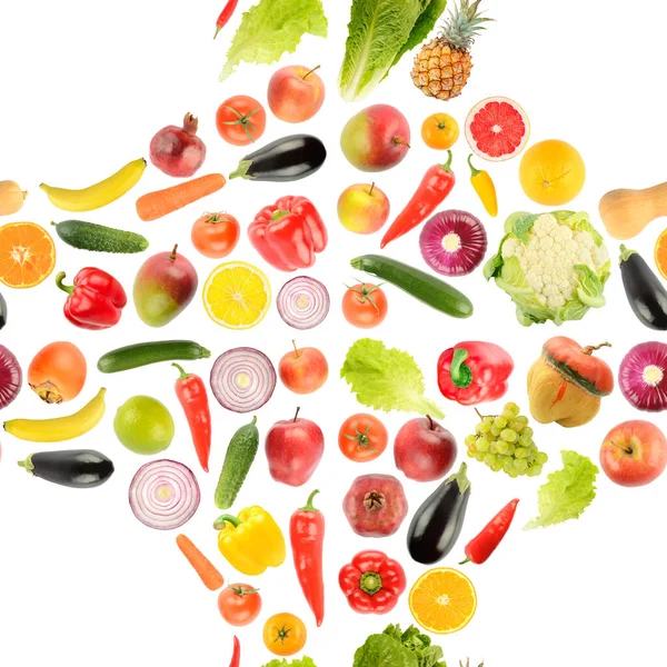 Płynny Wzór Świeżych Jasnych Warzyw Owoców Odizolowanych Białym Tle — Zdjęcie stockowe