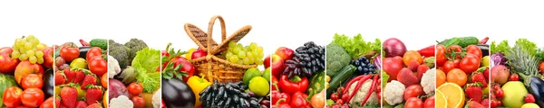 Panorama Frutta Verdura Fresca Brillante Separati Linee Verticali Isolate Fondo — Foto Stock