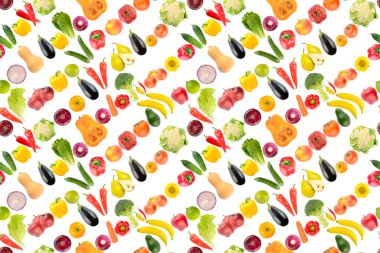 Beyaz arka planda izole edilmiş geniş, pürüzsüz sebze, meyve ve dut dokusu.