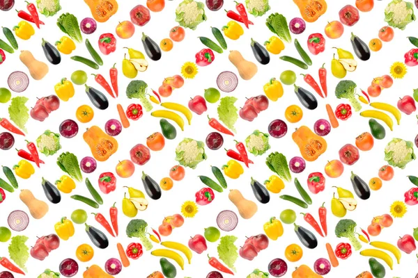 Large Seamless Texture Vegetables Fruits Berries Isolated White Background — ストック写真