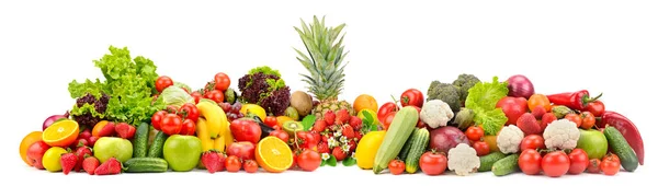 Kollázs Friss Színes Zöldségek Gyümölcsök Bogyók Elszigetelt Fehér Alapon Egészséges — Stock Fotó