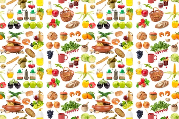Big Seamless Pattern Various Healthy Products Isolated White Background — Stockfoto