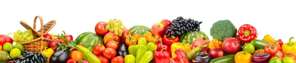 Široký Vzor Zeleniny Ovoce Izolované Bílém Pozadí — Stock fotografie