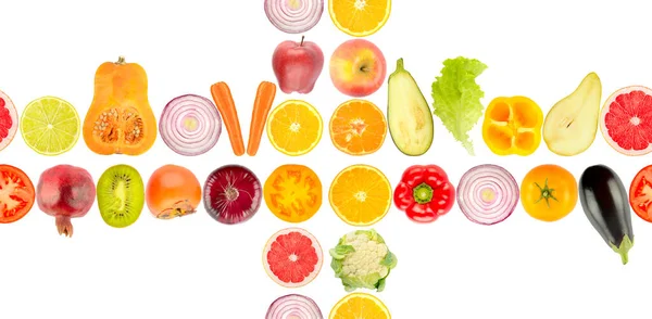 Large Size Seamless Pattern Wholesome Vegetables Fruits Isolated White Background — Stock Photo, Image