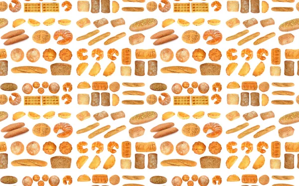 Rectangular seamless pattern of bread products isolated on white background
