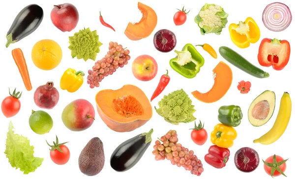 Collection Fresh Vegetables Fruits Berries Isolated White Background Pattern — Stock Photo, Image