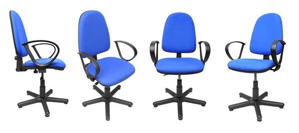 Kolekce Kancelářských Židlí Různých Úhlů Izolovaných Bílém Pozadí — Stock fotografie