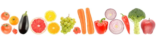 Variety Healthy Fruits Vegetables Isolated White Background — Foto Stock