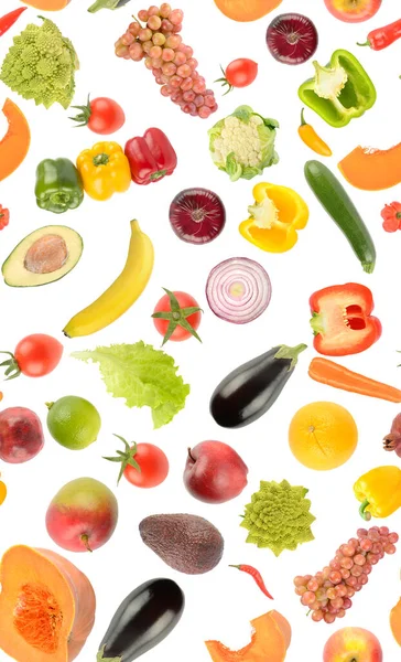 Vertical Colorful Seamless Pattern Fresh Bright Vegetables Fruits Isolated White — 图库照片