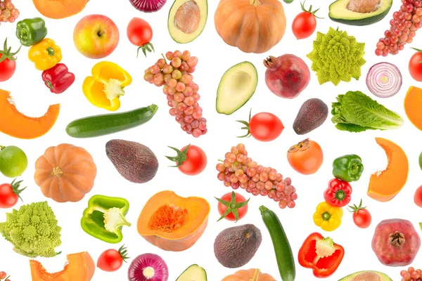 Fruit Vegetable Seamless Pattern Isolated White Background Food Texture — Stockfoto