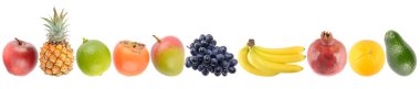 Ripe fresh tropical fruits isolated on white background