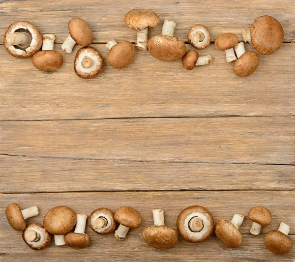 Champignon Mushrooms Old Wooden Table Top View — Stock Photo, Image
