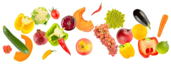 Falling Colorful Vegetables Fruits Isolated White Background — Stock fotografie