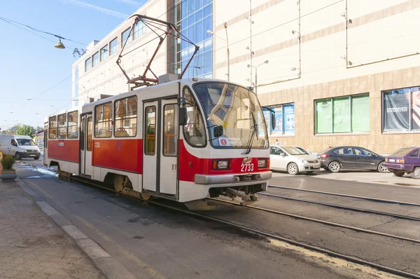 Russian tram on the street — Stock Photo, Image