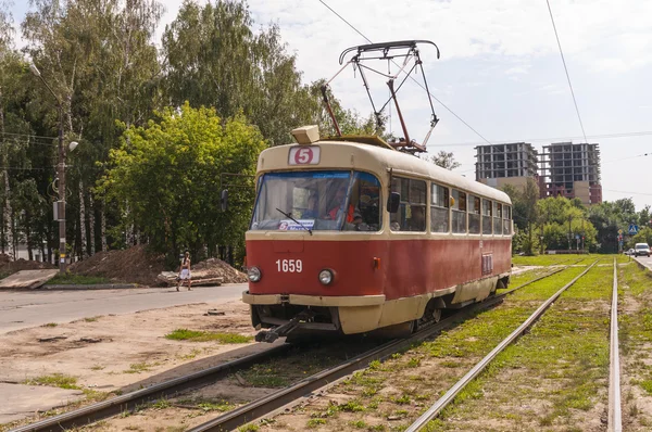 Russian tram on the street — Stock Photo, Image