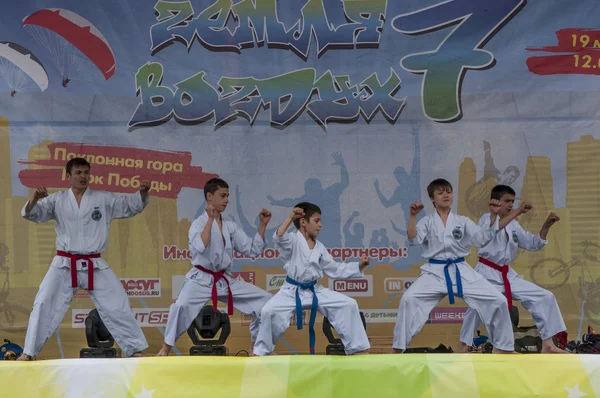 Performance taekwondo combattenti — Foto Stock