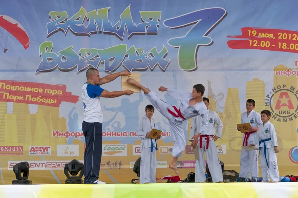 Performance taekwondo combattenti — Foto Stock