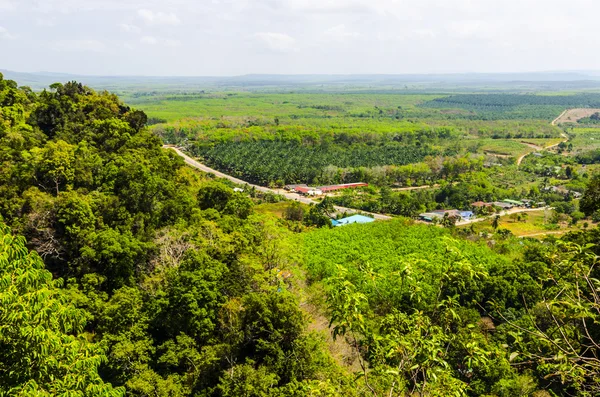 Pohled shora na pláně, polí a pohoří jižních provincií Thajska — Stock fotografie