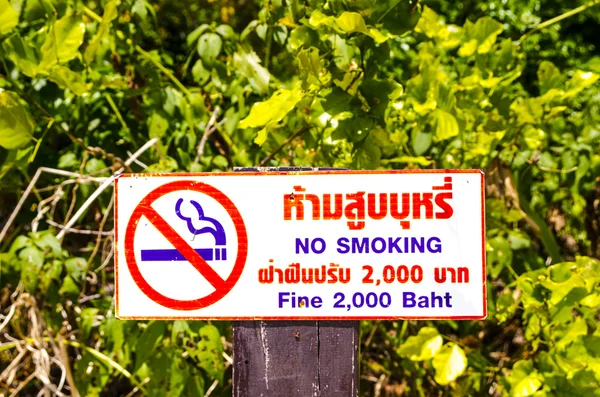 Un cartel que prohíbe fumar en la reserva natural de Tailandia —  Fotos de Stock
