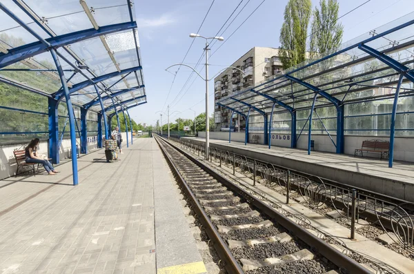 Separate tram lines and metro route number 1 Kiev Light Rail — Stock Photo, Image