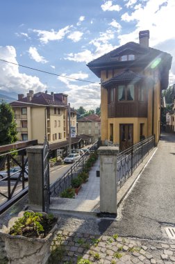 sokak ve evler Alp İtalyan ponte dağ kasabasında di legno bölge lombaridya brescia, İtalya