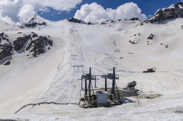 Ski lift the Alps in the summer. Ski resort of Passo Di Tonalle. Northern Ital