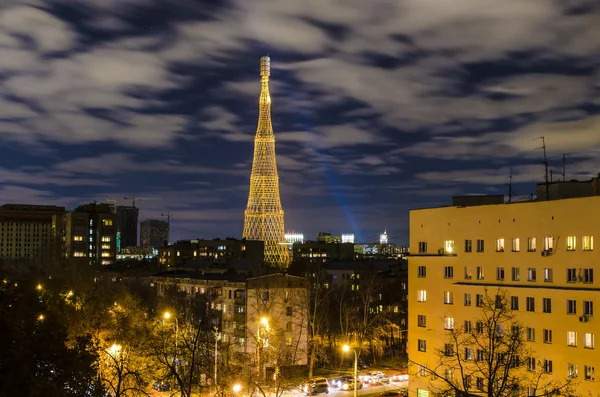 First Russian TV Tower on the street Shabolovka with night illumination — Stock Photo, Image