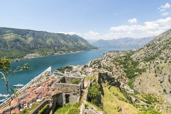 Walled City of Saint John in the town of Kotor. The city walls in the mountains and the stairs going up. Ruins of old wall — Stock Photo, Image