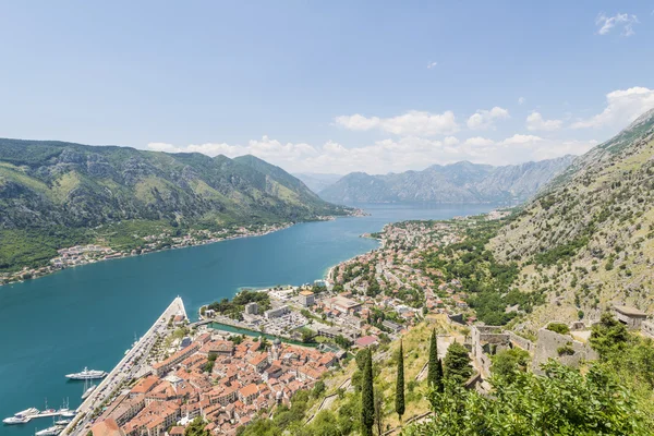 View of the old town of Kotor on. Red tiled roofs and bay south fjord — Stock Photo, Image