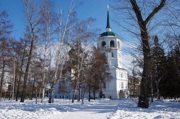 Igreja Ortodoxa Inverno Irkutsk Sibéria Rússia — Fotografia de Stock