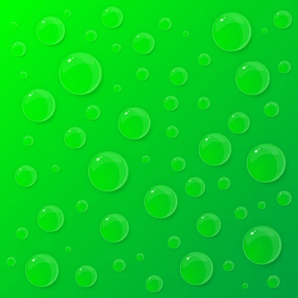 Gotas de água no fundo verde. — Vetor de Stock