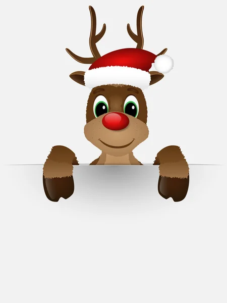 Reindeer with red nose and Santa hat. — Stock Vector