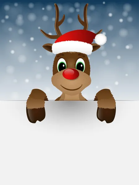 Reindeer with Santa hat. — Stock Vector