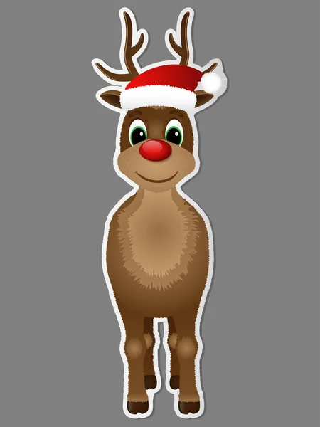 Reindeer with Santa hat. — Stock Vector