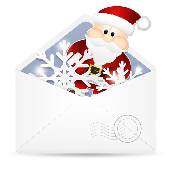 Envelope aberto com flocos de neve e Papai Noel —  Vetores de Stock