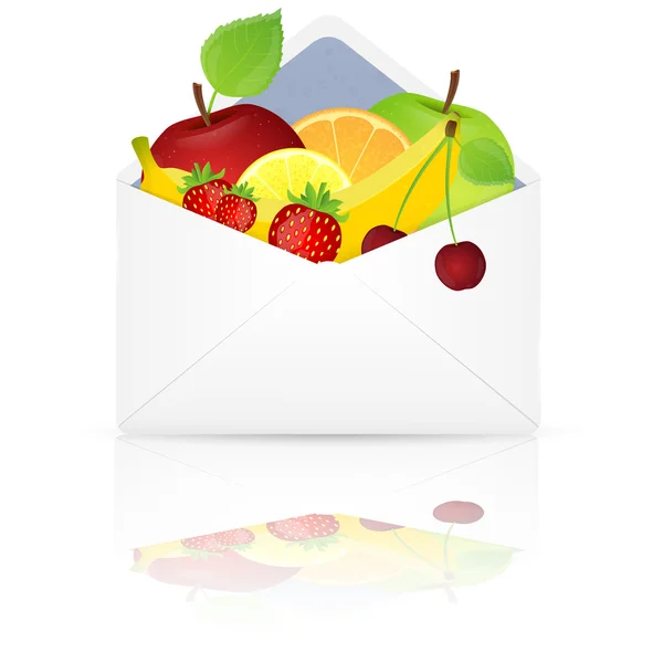 Open envelope with fruits. — Stock Vector