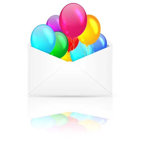 Envelope aberto com balões multicoloridos — Vetor de Stock