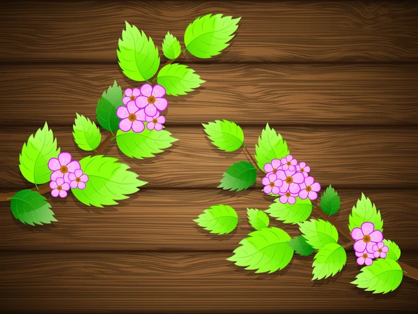 Kvetoucí třešeň na dřevěné pozadí — Stockový vektor