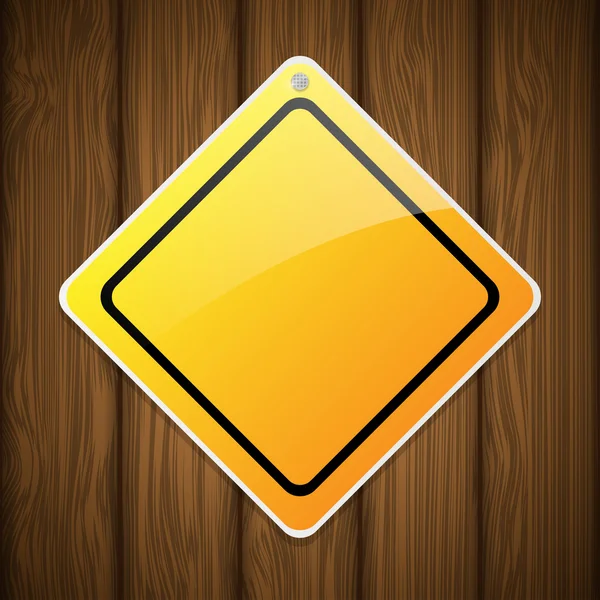 Signo amarillo sobre fondo de madera . — Vector de stock