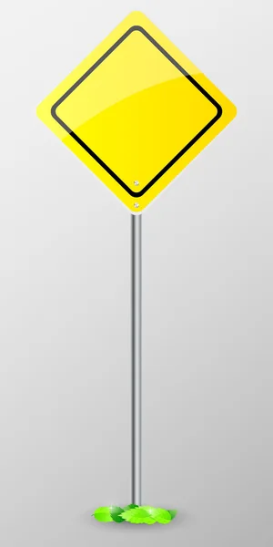 Yellow sign isolated on grey background with green leaves. — Stock Vector