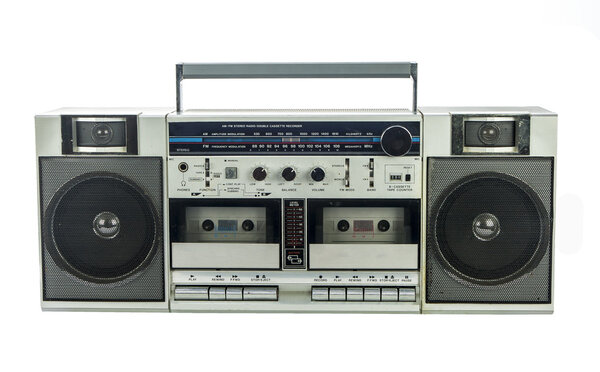 Retro ghetto blaster isolated on white