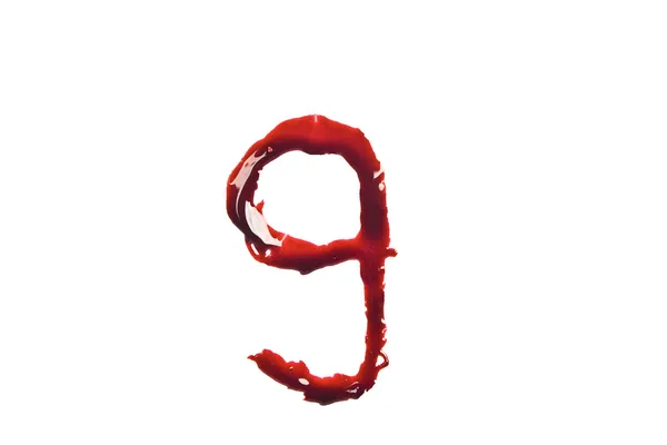 Dripping slashed blood fonts a letra minúscula g — Fotografia de Stock