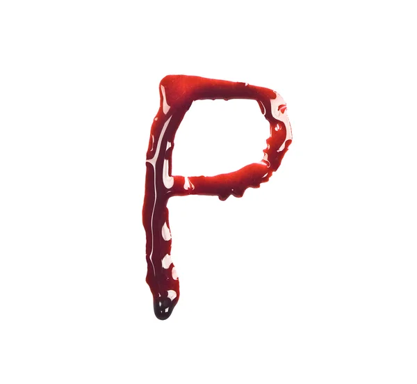 Dripping slashed blood fonts the letter lower case p — Stock Photo, Image