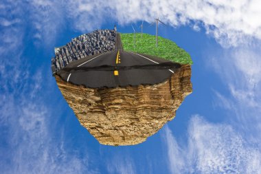 yüzen ada şehir hayatı ve yeşil yaşam kavramı arasındaki yol ile